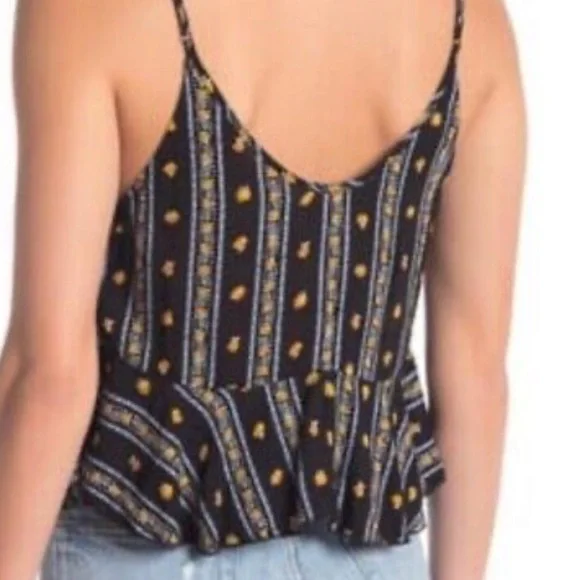 Free People black floral ruffle tank top - Picture 2 of 6